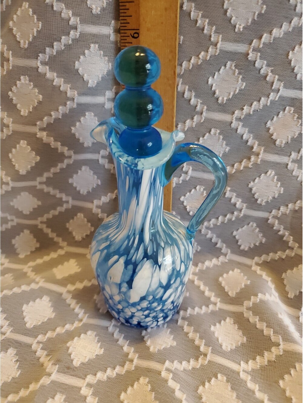 Vtg Rainbow Art Splatter Glass Cruet